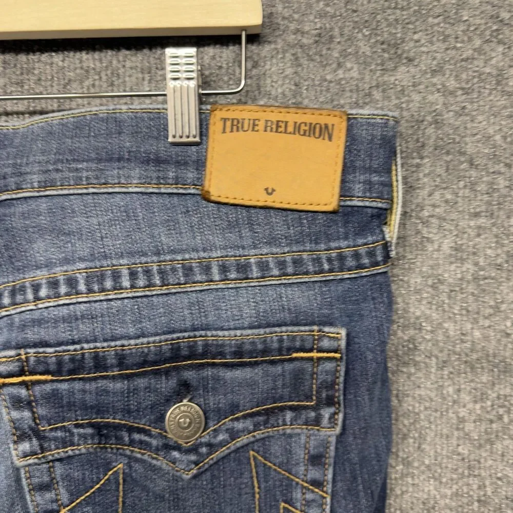 True Religion Ricky W/Flap Jeans Mens 38x26 Blue Relaxed Straight USA Short Hem